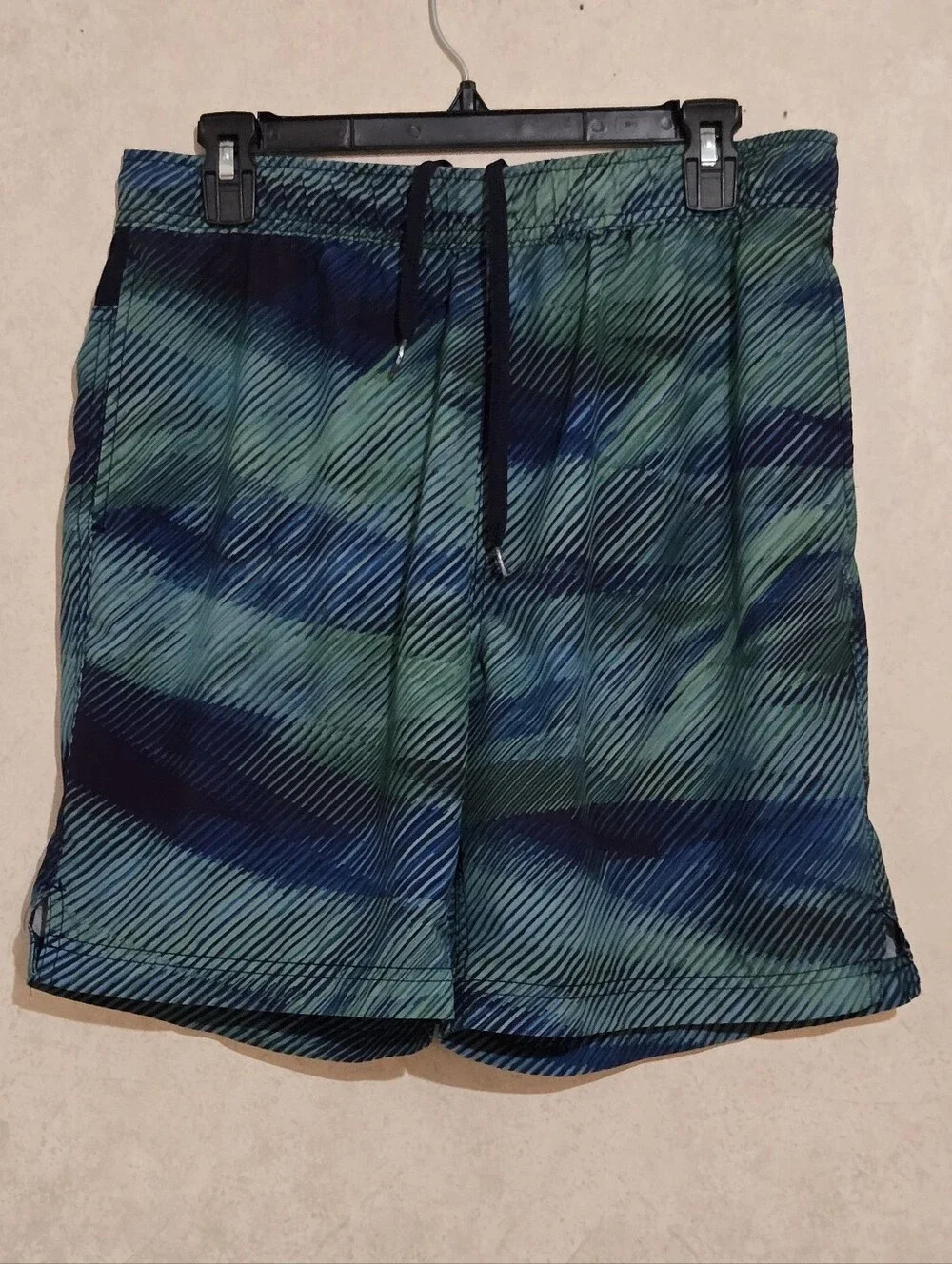 Speedo Green & Blue Diagonal Stripe Swim Trunks